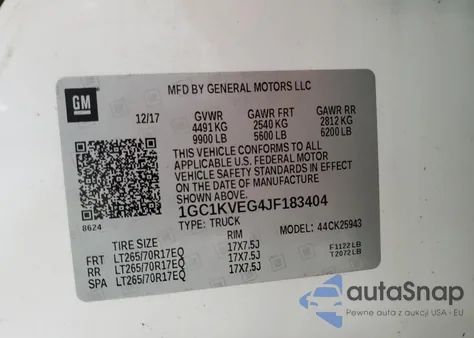 2018 Chevrolet Silverado K2500 Heavy Duty Lt из США, поврежденный, VIN 1GC1KVEG4JF183404